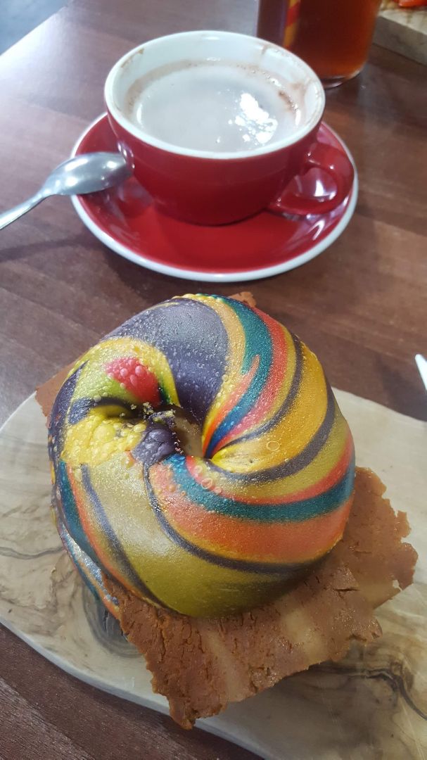 review photo of The Flame Tree Cafe ‘Bacon’ Rainbow Bagel shared by @kerrymacgregor on 01 Apr 2020 - review