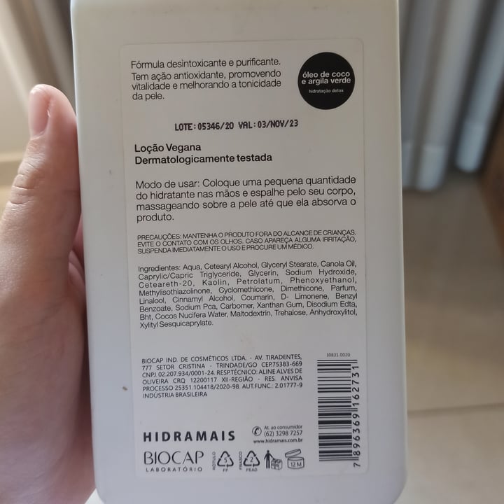 photo of Hidramais Hidratante Água de Coco & argila verde shared by @palomasantos on  29 Jan 2022 - review