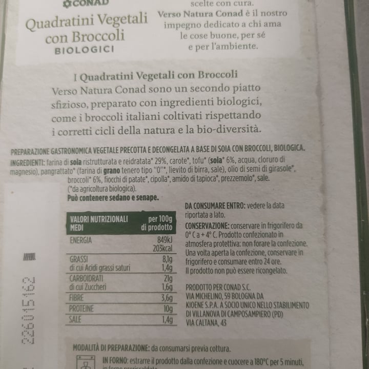 photo of Verso Natura Conad Veg Quadratini vegetali con broccoli biologici shared by @weed14 on  25 Sep 2022 - review