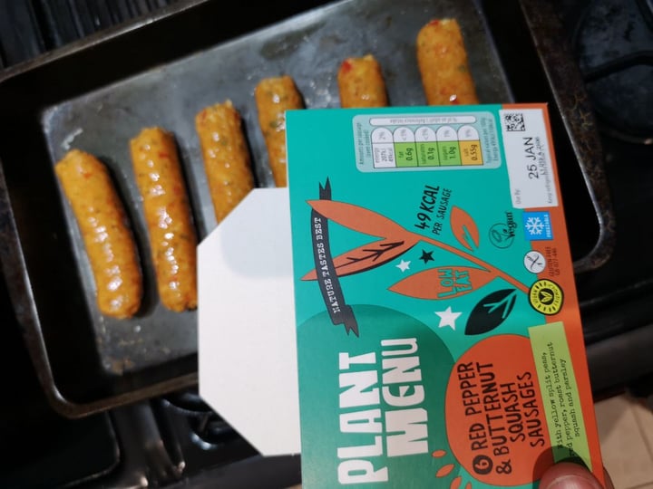photo of Plant Menu Red pepper & butternut squash sausages shared by @twowheeledvegan on  23 Jan 2020 - review