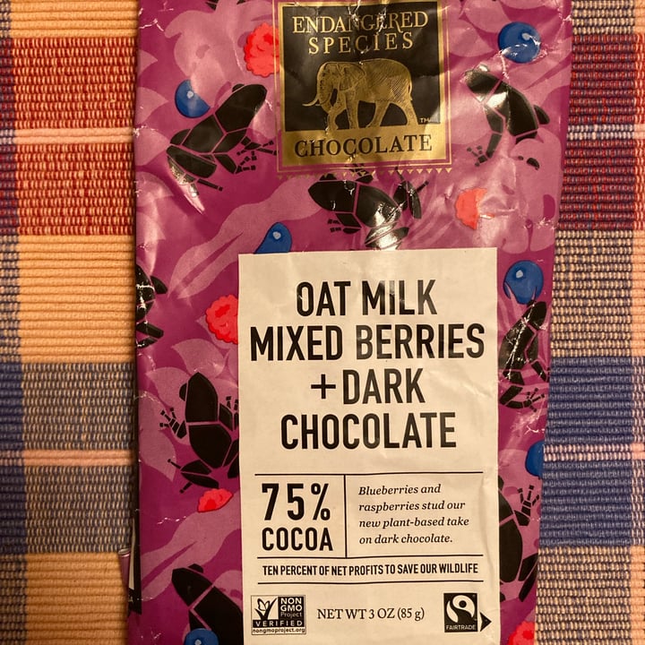 photo of Endangered Species Chocolate Oat milk Mixed Berries + Dark Chocolate shared by @daisy20 on  31 Oct 2021 - review