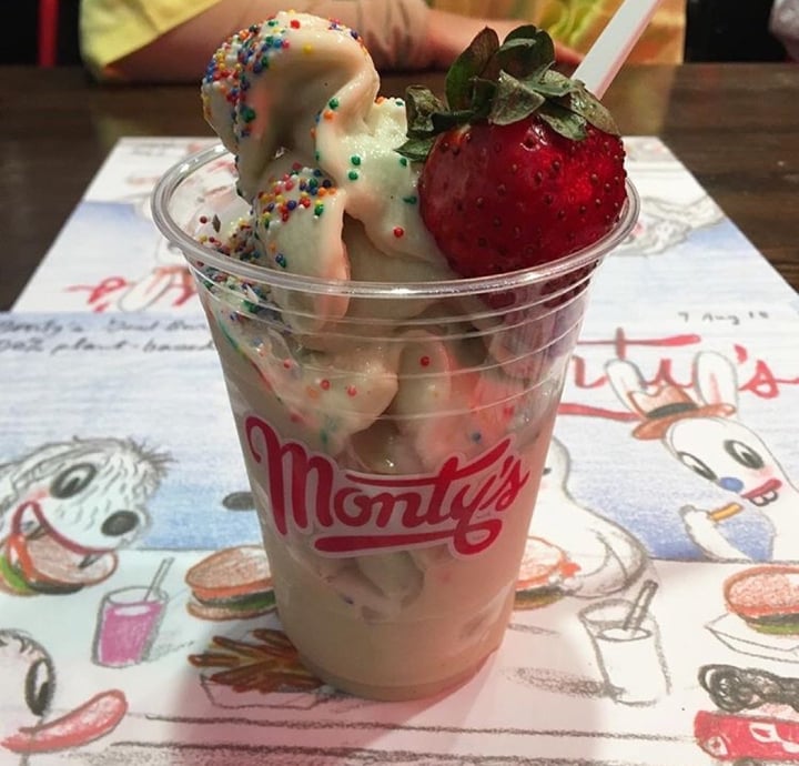 photo of Monty's Good Burger Single Cheese Burger With Vanilla Shake shared by @veganwithamor on  31 Mar 2020 - review