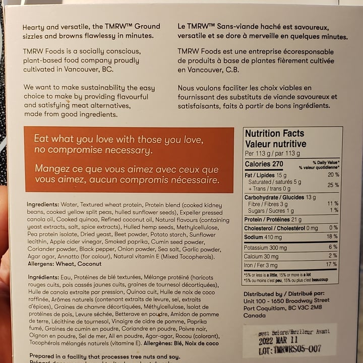 review photo of TMRW Foods TMRW Ground shared by @alisonds on 19 Aug 2021 - review