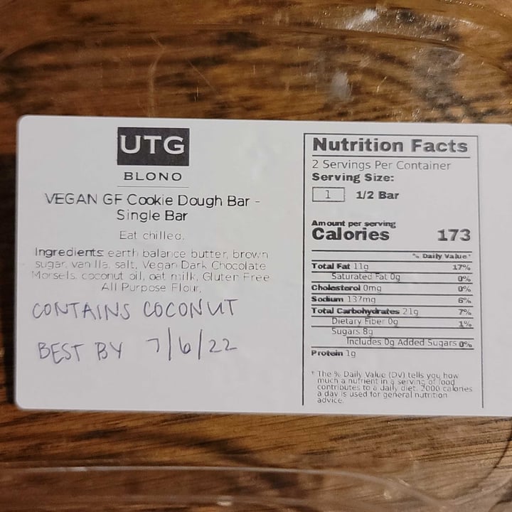 photo of Under the Ground BloNo Vegan GF Cookie Dough Bar shared by @vegronica on  30 Jun 2022 - review