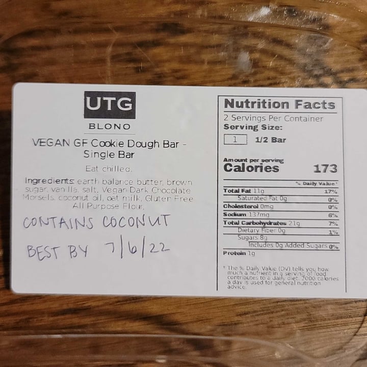 review photo of Under the Ground BloNo Vegan GF Cookie Dough Bar shared by @vegronica on 30 Jun 2022 - review