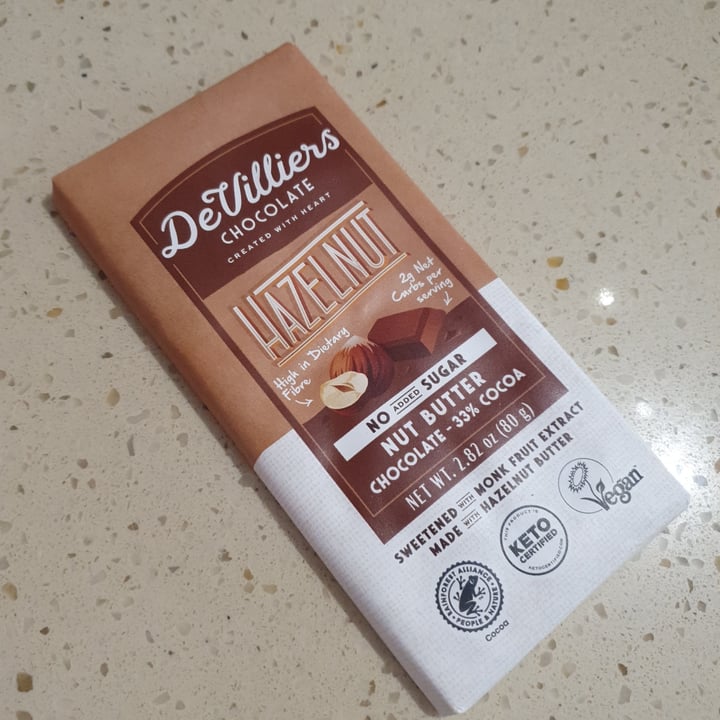 photo of De Villiers Chocolate Hazelnut No Sugar Added Bar shared by @veganfuture on  19 Aug 2021 - review