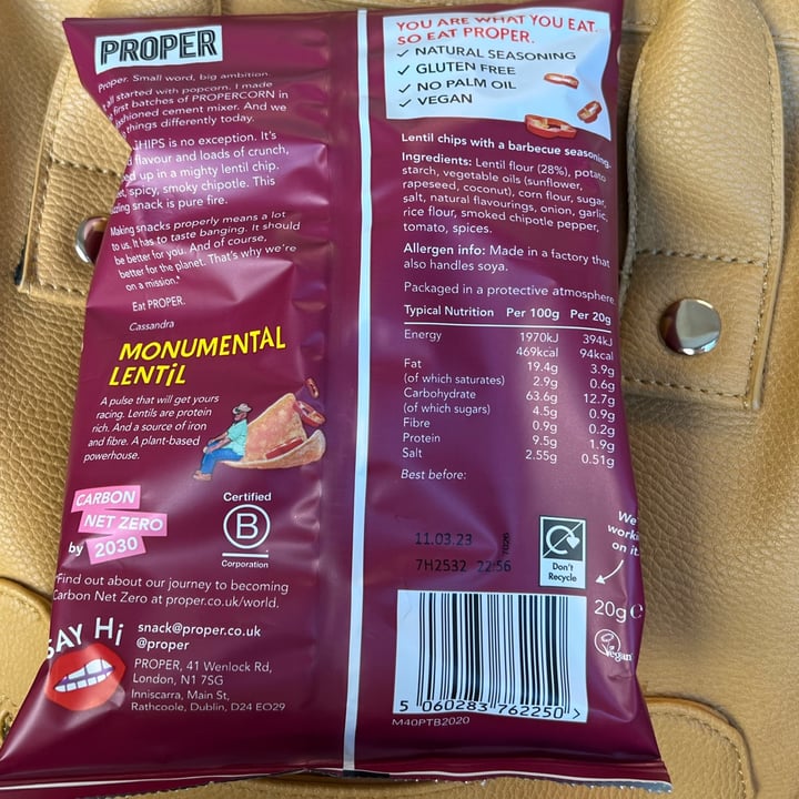 photo of Proper Chips Barbecue Lentil Chips shared by @fraulicia on  07 Oct 2022 - review