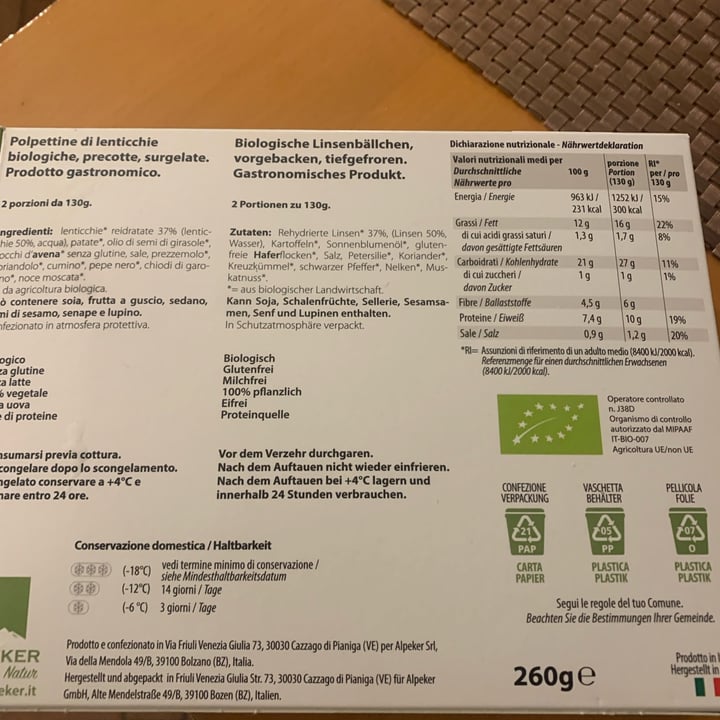review photo of Alpeker natur Polpettine di Lenticchie shared by @raffaellosanzio on 31 Oct 2022 - review
