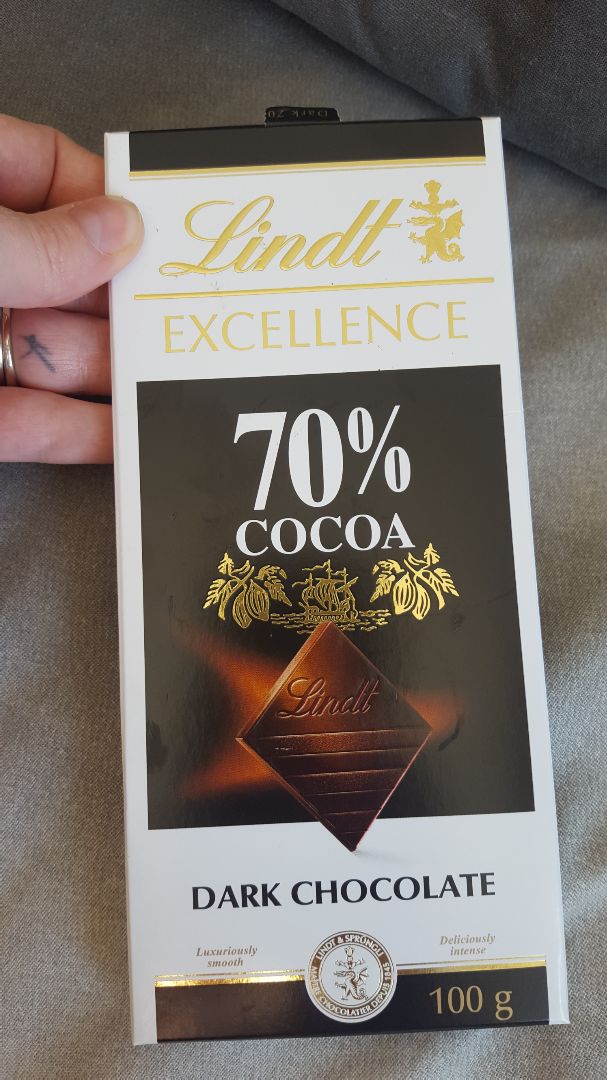 photo of Lindt 70% Cocoa Dark Chocolate Excellence Bar shared by @veganmax on  16 Sep 2019 - review