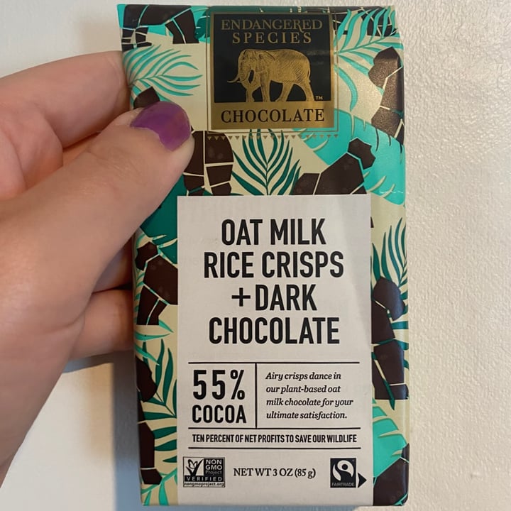 photo of Endangered Species Chocolate Oat Milk Rice Crisp + Dark chocolate shared by @zimc on  24 Jul 2021 - review