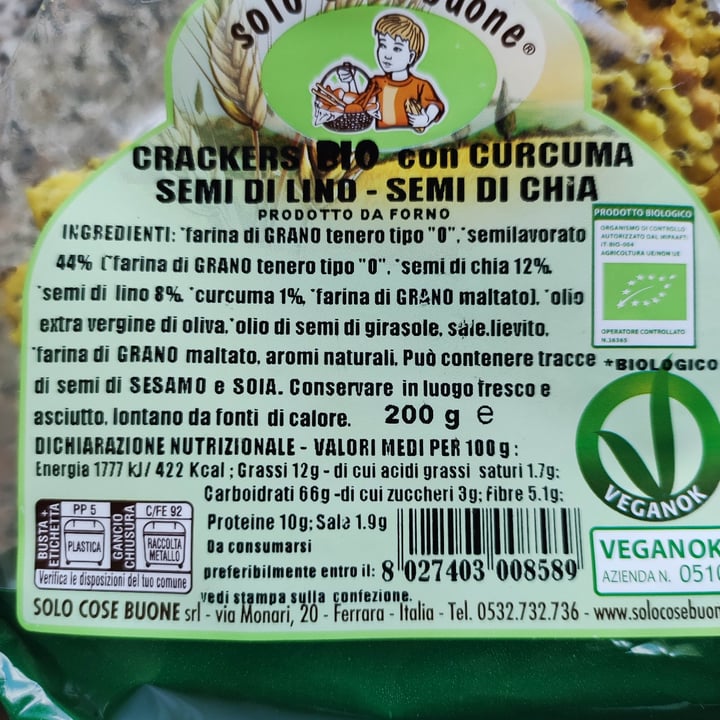 review photo of Solo Cose Buone Crackers con Curcuma, Semi di Lino e di Chia shared by @marozia73 on 29 Jun 2022 - review