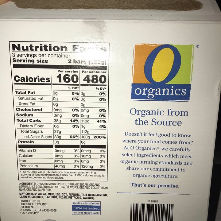 photo of O Organics Mango organic frozen fruit bar shared by @iraghad on  09 May 2021 - review