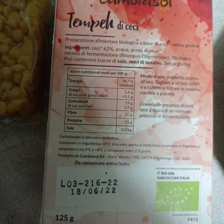 photo of Cambiasol Tempeh di ceci shared by @mariazuardi on  11 Aug 2022 - review