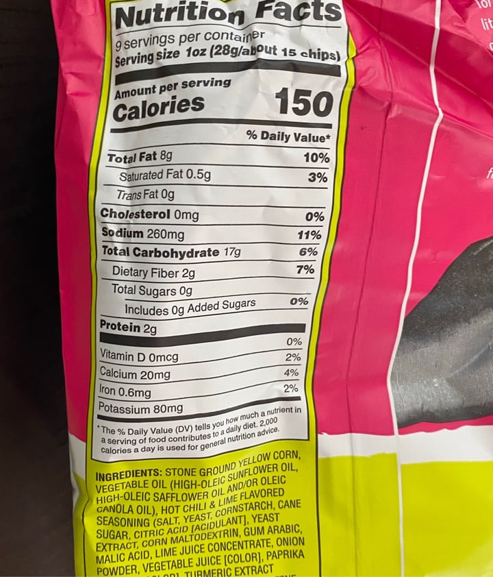 photo of Trader Joe's Corn Tortilla Chips Chili & Lime Flavored shared by @vegpaige on  27 Jul 2020 - review