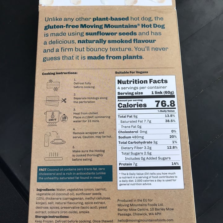 photo of Moving Mountains Moving Mountain Plant Based Hot dogs shared by @ijo on  18 May 2021 - review