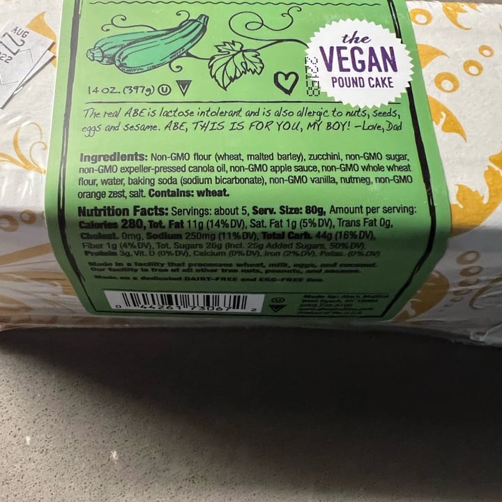 photo of Abe’s Vegan Pound Cake Zucchini Bread shared by @berryveganplanet on  25 Aug 2022 - review