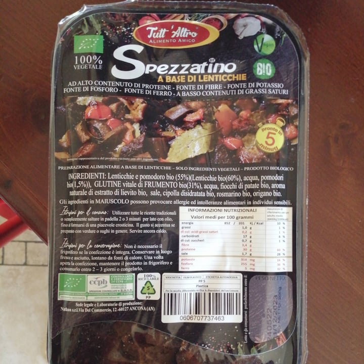 photo of TUTT' ALTRO Alimento Amico Spezzatino a base di Lenticchie shared by @minifridaminiminu on  19 May 2022 - review