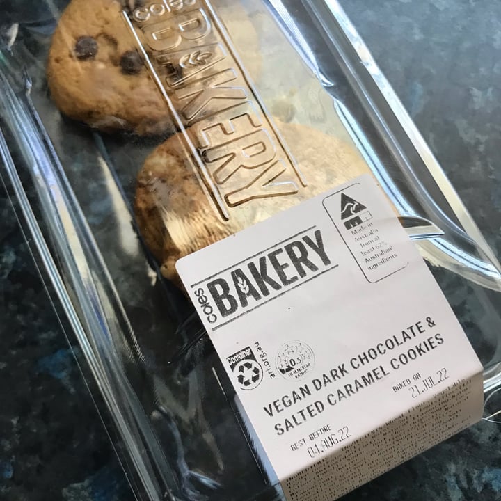 photo of Coles Bakery Dark chocolate and Salted Caramel Cookies shared by @veggi-bella on  30 Jul 2022 - review