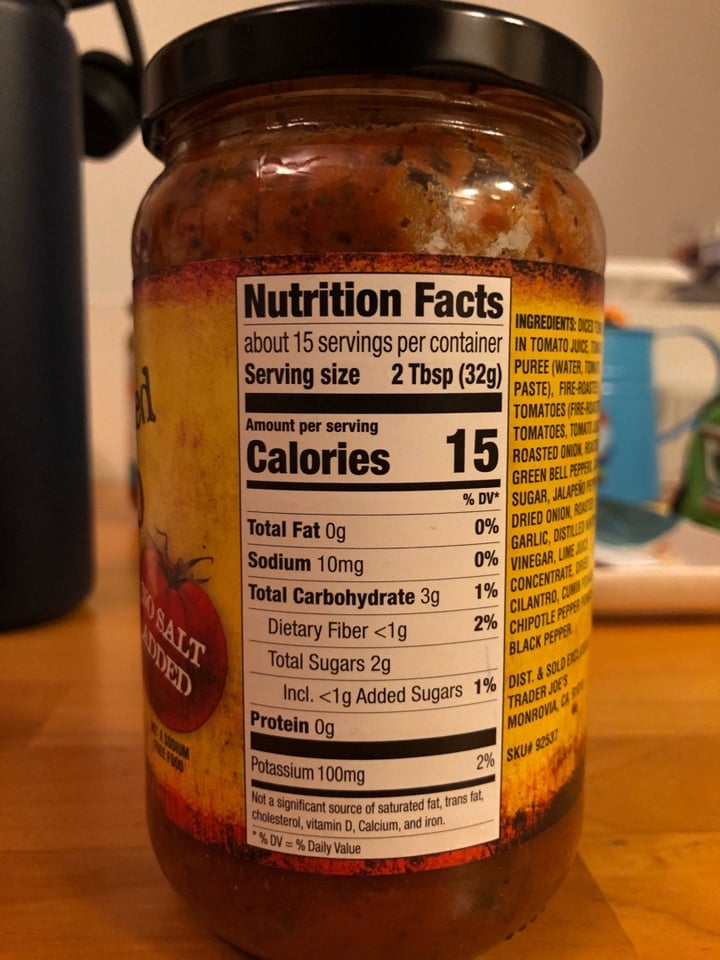 photo of Trader Joe's Fire-Roasted Tomato Salsa shared by @steffensenskitchen on  10 Mar 2020 - review