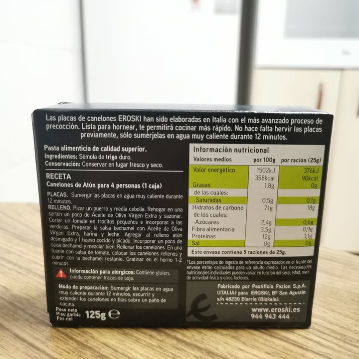 photo of Eroski Placas precocidas para canelones shared by @vegafri on  17 Mar 2021 - review