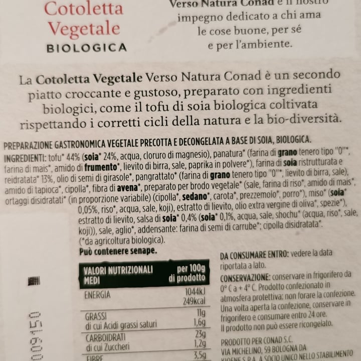 photo of Verso Natura Conad Veg Cotoletta Vegetale Biologica shared by @aili59 on  20 Jun 2022 - review