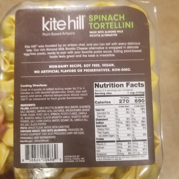 photo of Kite Hill Spinach Tortellini With Almond Milk Ricotta Alternative shared by @tracyrocks on  04 Dec 2021 - review