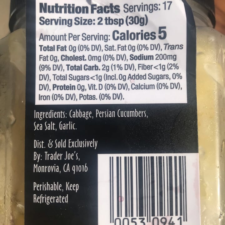 photo of Trader Joe's Sauerkraut shared by @veganlibrarian on  31 Dec 2021 - review