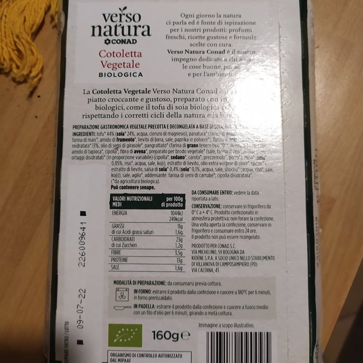 photo of Verso Natura Conad Veg Cotoletta Vegetale Biologica shared by @carmenvarrella on  20 Jun 2022 - review