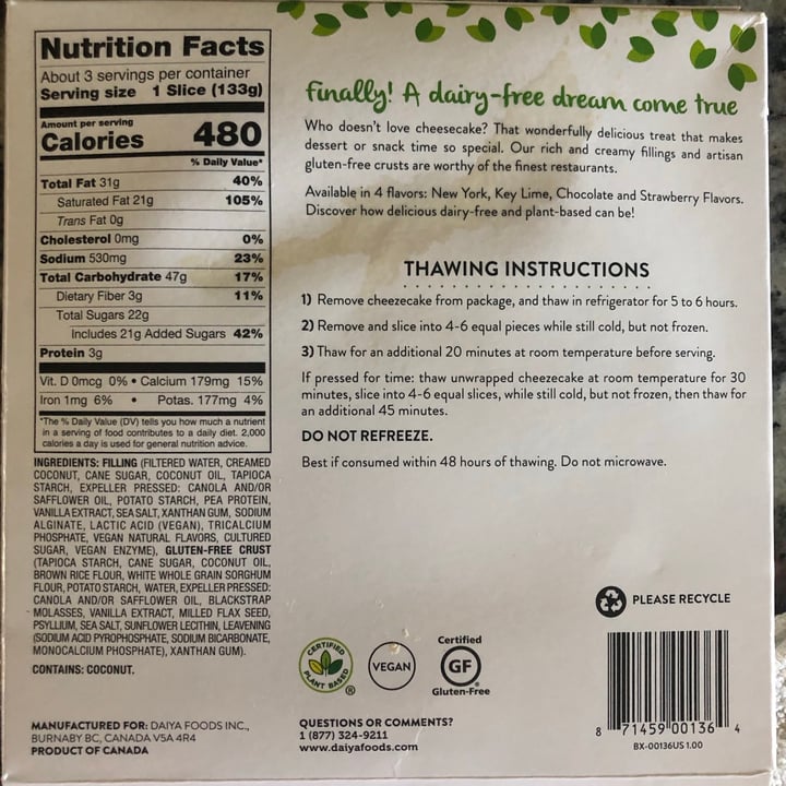 photo of Daiya Cheese cake shared by @friendgirl on  18 Apr 2021 - review