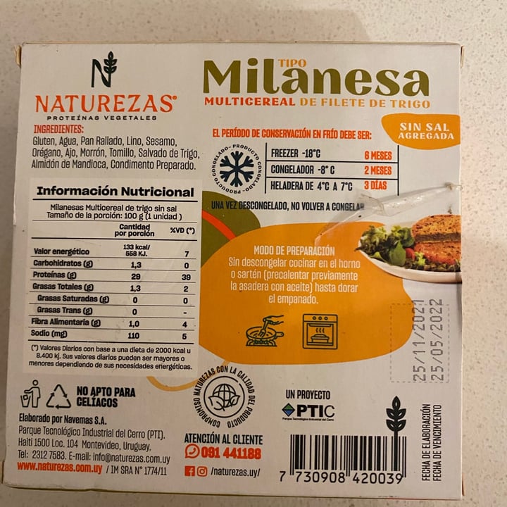 photo of Naturezas Milanesa multicereal de Filete de Trigo shared by @inespressable on  28 Dec 2021 - review