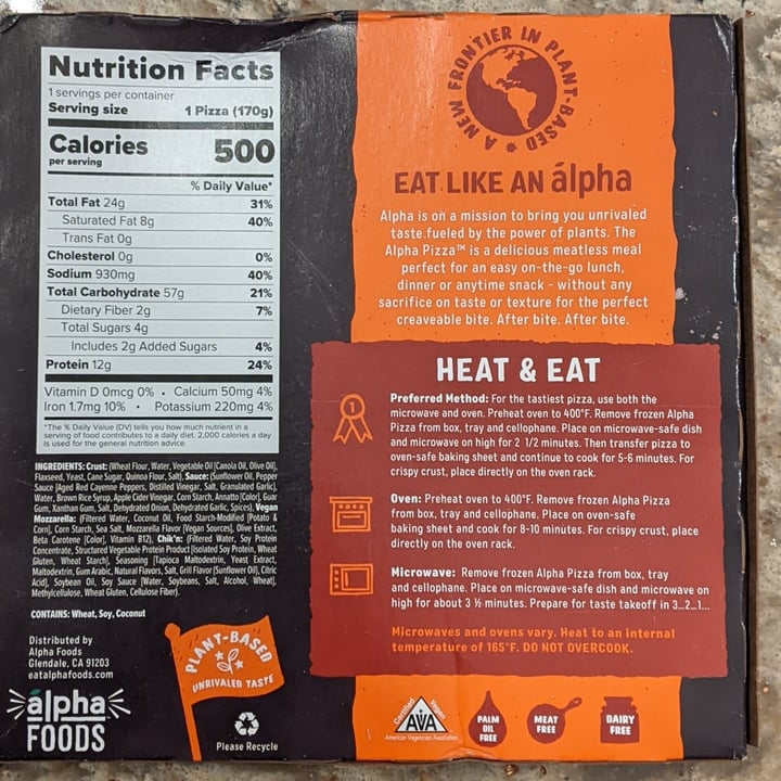 review photo of Alpha Foods Buffalo Chik’n alpha Pizza shared by @veganviews on 02 Feb 2022 - review