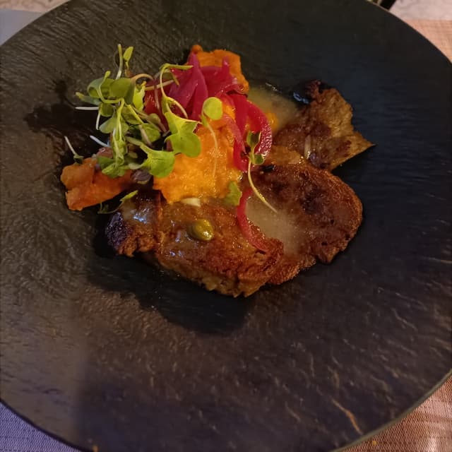 Photo of the dish “Homemade Seitan with Lemon Cream, Pumpkin And Roasted Carrot”