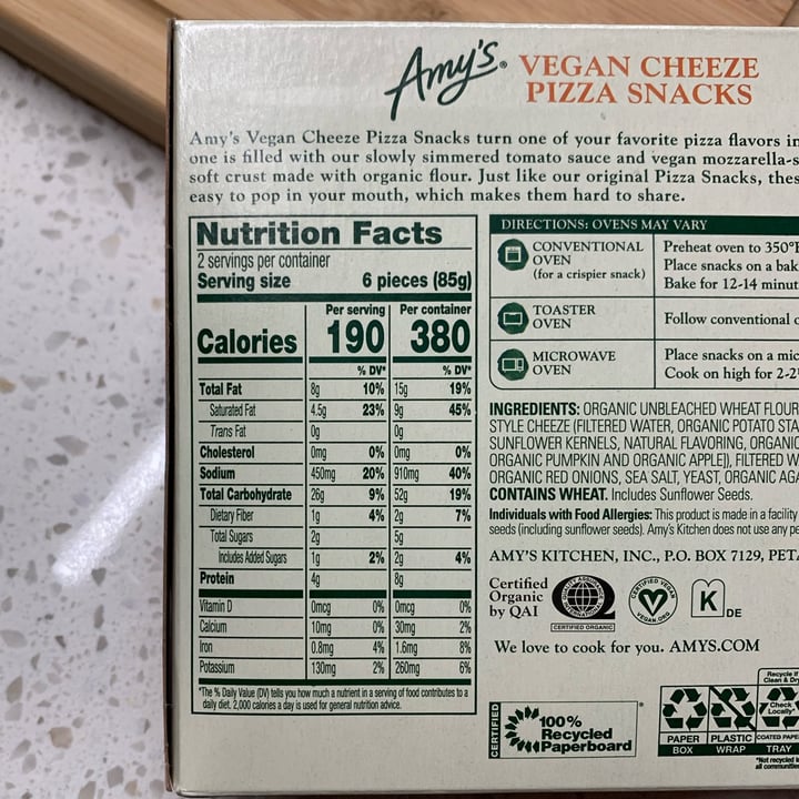 photo of Amy’s Amy's Vegan Cheeze Pizza Snacks shared by @zachery-woods on  05 Dec 2022 - review