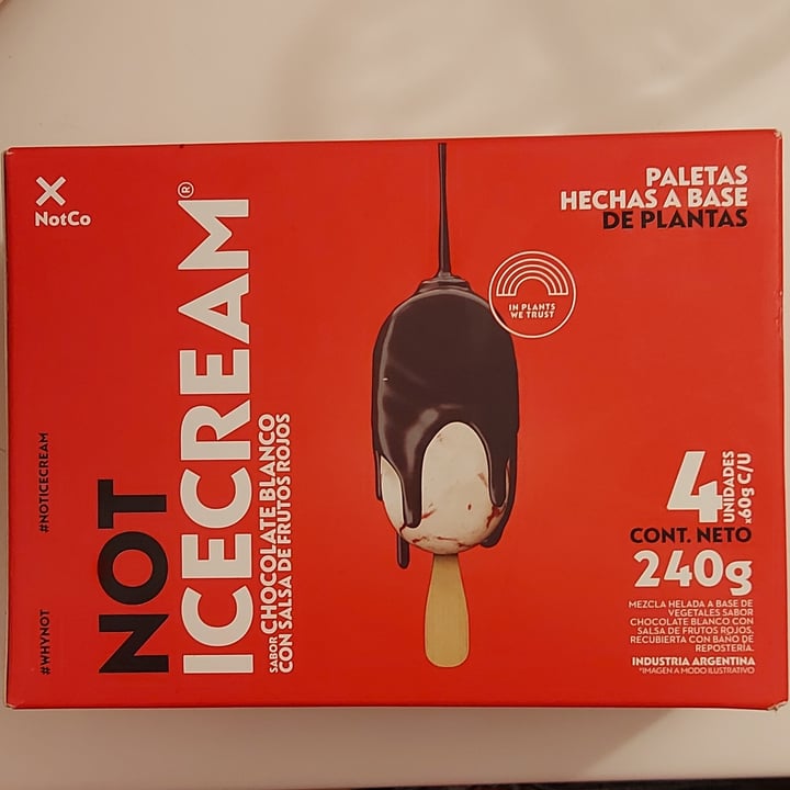 photo of NotCo Not Icecream Paletas sabor Chocolate Blanco con Salsa de Frutos Rojos shared by @horsac on  23 Nov 2021 - review