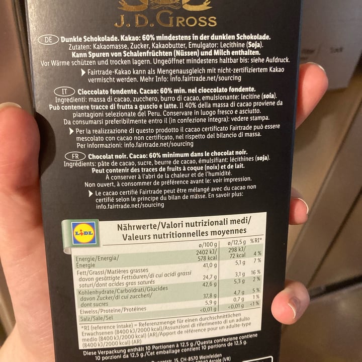 review photo of J. D. Gross Cioccolato Fondente 60% shared by @chp on 30 May 2022 - review