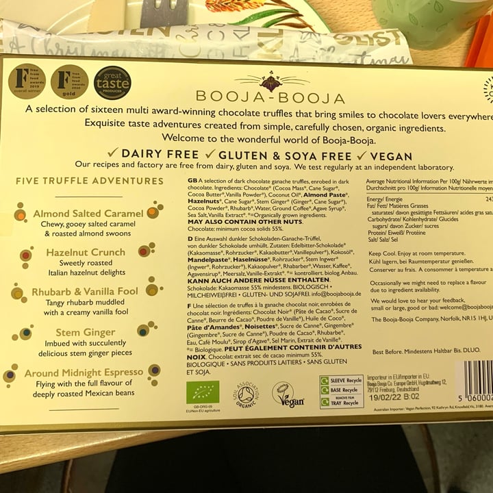 photo of Booja-Booja a multi award winning selection of organic dairy free chocolate truffles shared by @vegpledge on  04 Dec 2021 - review