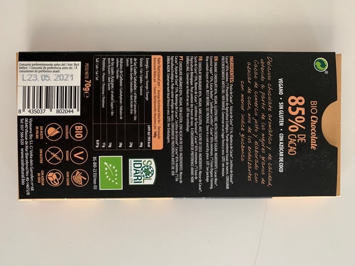 photo of Sol Natural Bio Chocolate 85% Cacao shared by @marturski on  20 Feb 2020 - review