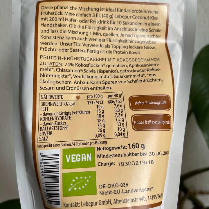 photo of LEBE PUR Protein Bowl Coconut Kiss shared by @nessamon on  01 Jul 2021 - review