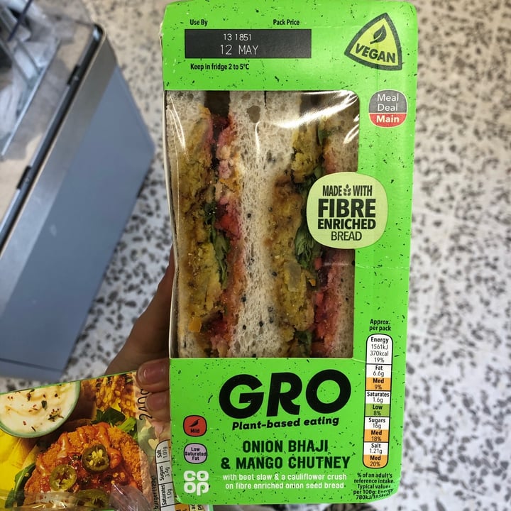 photo of GRO Onion Bhaji & mango chutney sandwich shared by @oatlygirl on  12 May 2021 - review