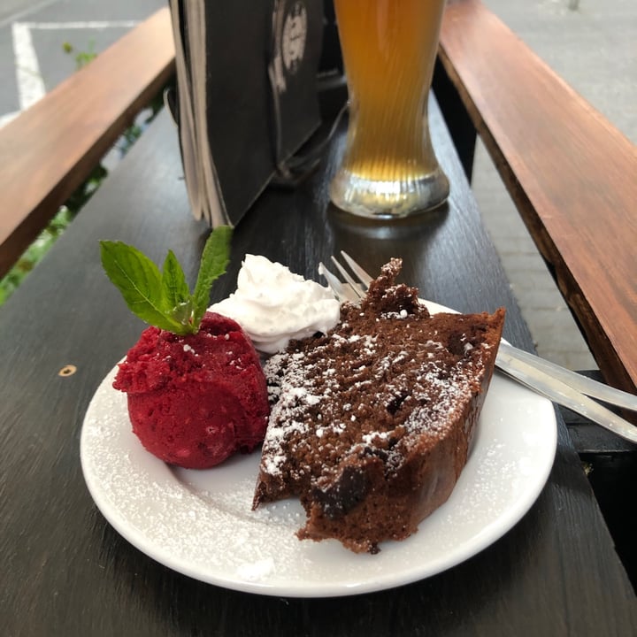 photo of Kombüse - Vegetarische Küche Chocolate cake with raspberry sorbet and vegan cream shared by @jaga94 on  30 May 2020 - review