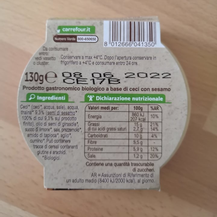 review photo of Carrefour Bio Hummus di ceci shared by @gsavioz on 15 May 2022 - review
