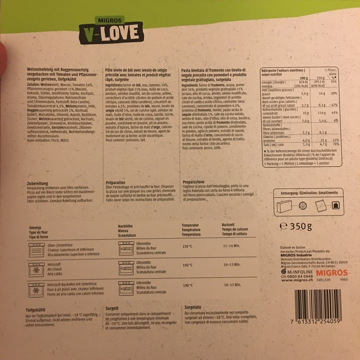 review photo of Migros V-Love Pizza Margherita shared by @matinegri on 12 Mar 2022 - review