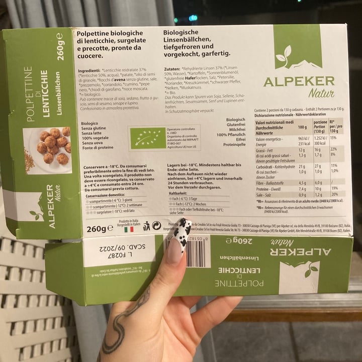 review photo of Alpeker natur Polpette di lenticchie shared by @giuliaparashi on 29 Sep 2021 - review