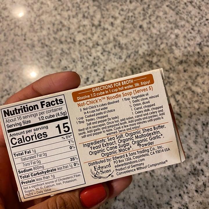 photo of Edward & Sons Not Chick'N 8 Bouillon Cubes shared by @abadgevegan on  08 Jan 2022 - review