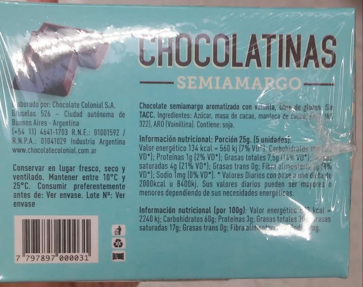 photo of Chocolate Colonial Chocolatinas shared by @8cintia8 on  16 Dec 2019 - review