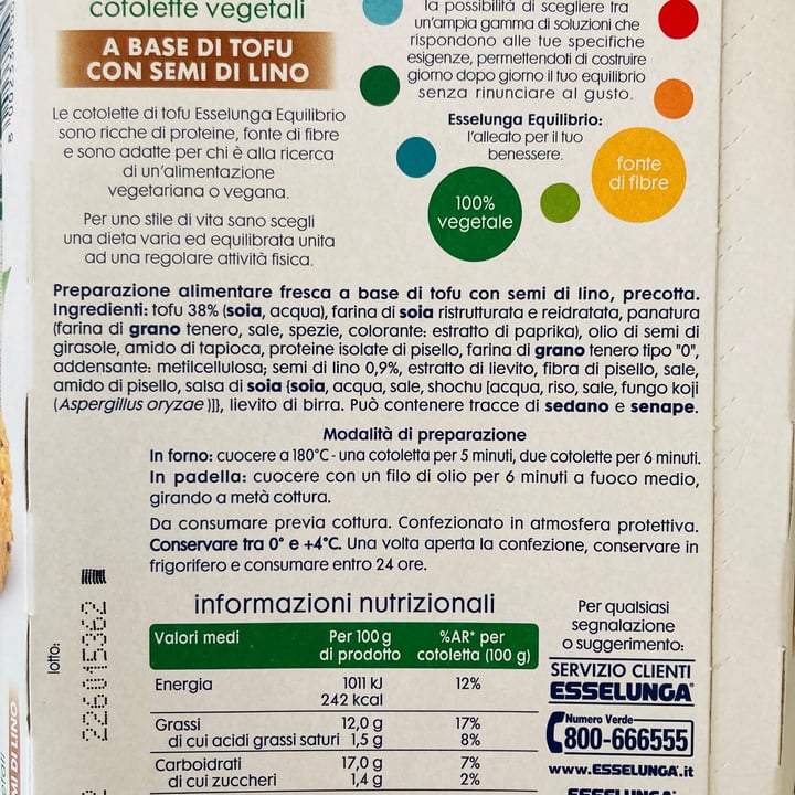 photo of Esselunga equilibrio Cotolette Vegetali A Base Di Tofu Con Semi Di Lino shared by @federicathewitch on  07 Oct 2022 - review
