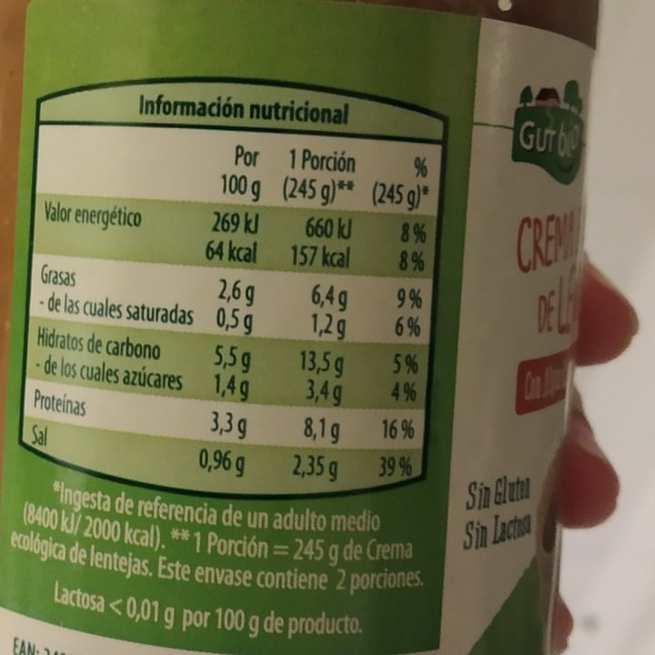 photo of GutBio Crema de lentejas Ecológica shared by @trizia84 on  13 Jan 2023 - review