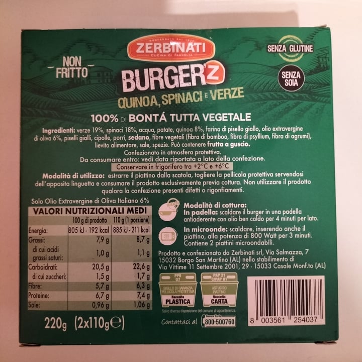 photo of Zerbinati Burgerz Quinoa Spinaci e Verze shared by @ambr on  06 Apr 2022 - review