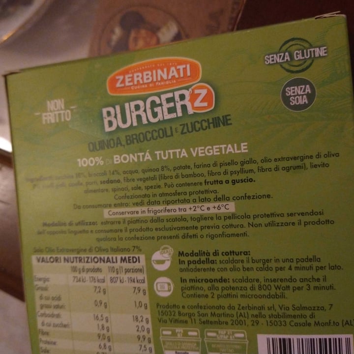 photo of Zerbinati Burger'Z Quinoa, Broccoli e Zucchine shared by @alessiaturelli on  22 Nov 2021 - review