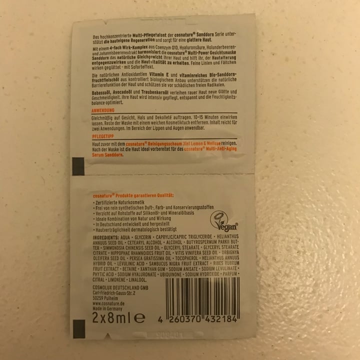 photo of Cosnature Naturkosmetik Multi-power Face Mask Sea Buckthorn shared by @alexra on  30 Sep 2022 - review